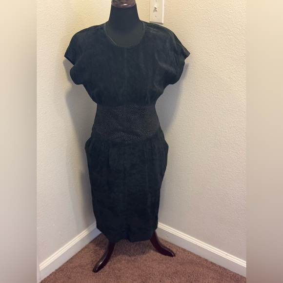I.Magnin Dresses & Skirts - Vintage I. Magnin 80's Black Leather Suede Pig Skin Sheath Corset Dolman 8